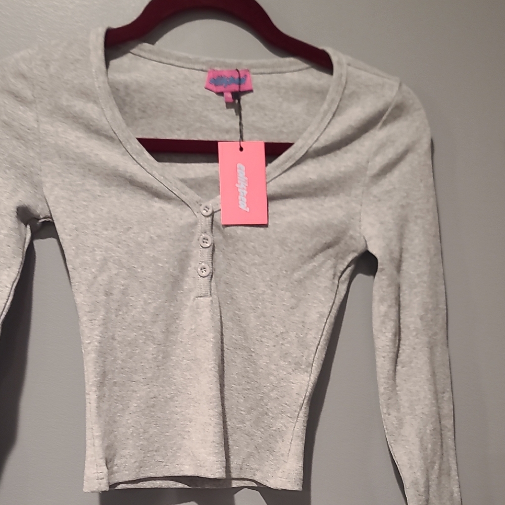 Edikted Gray Long Sleeve Crop Top